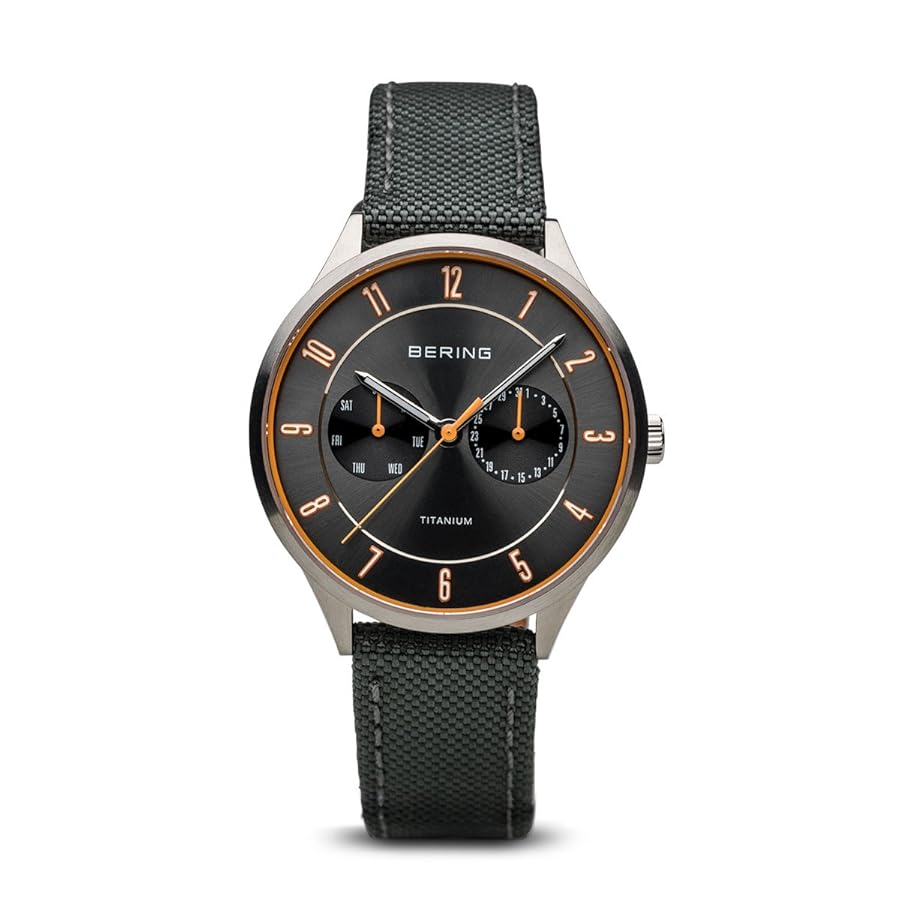 Bering 11539-879 watch for man with a grey dial and leather strap.