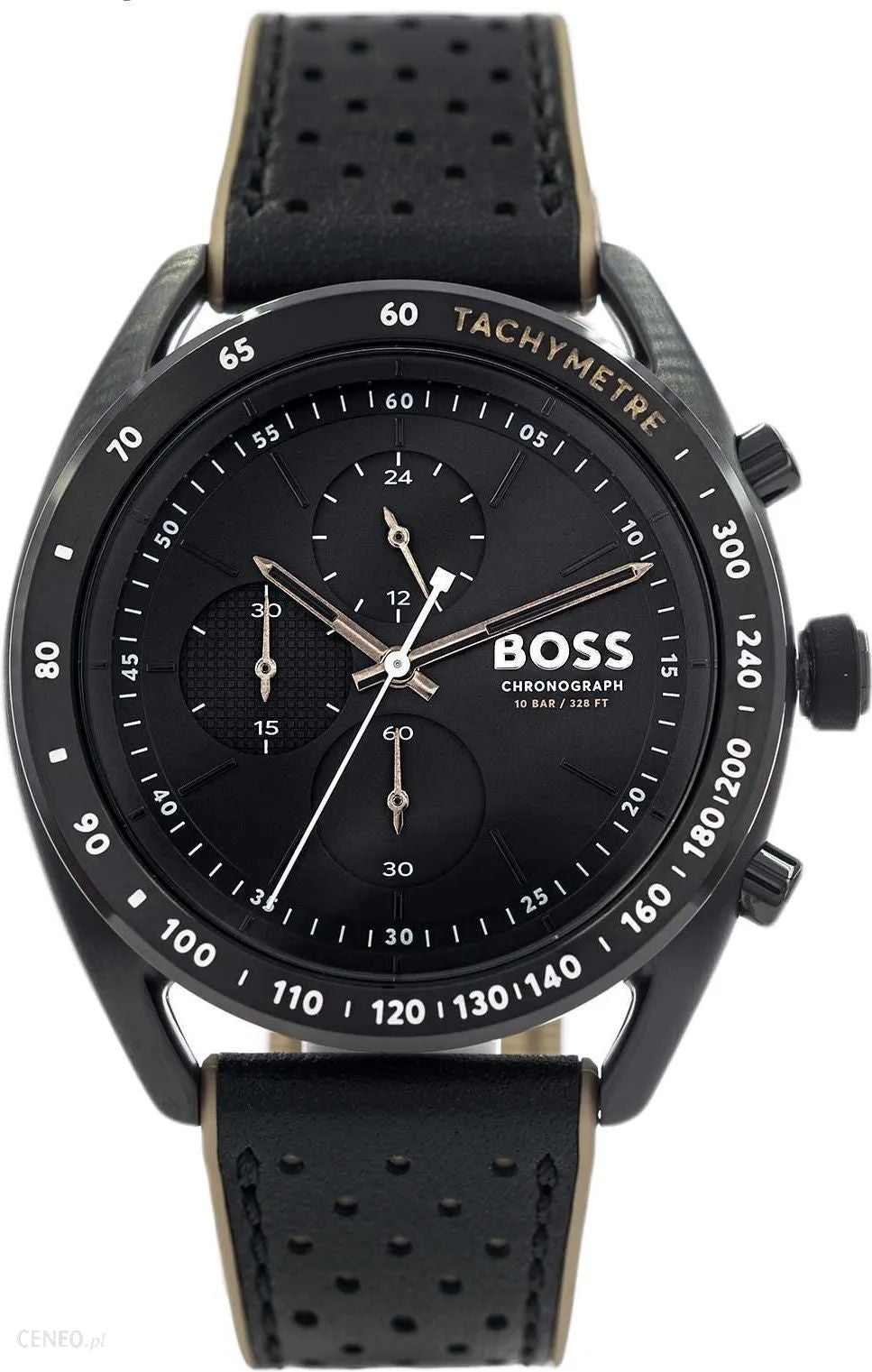 Hugo Boss 1514022 watch for man with a black dial and leather strap.