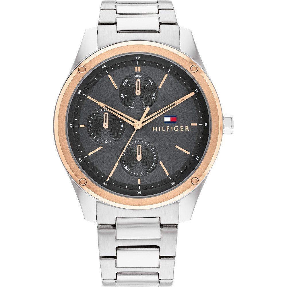 Tommy Hilfiger 1710541 watch for man with a black dial and stainless steel strap.