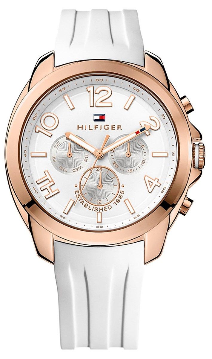 Tommy Hilfiger 1781388 watch for women with a white dial and resin strap.