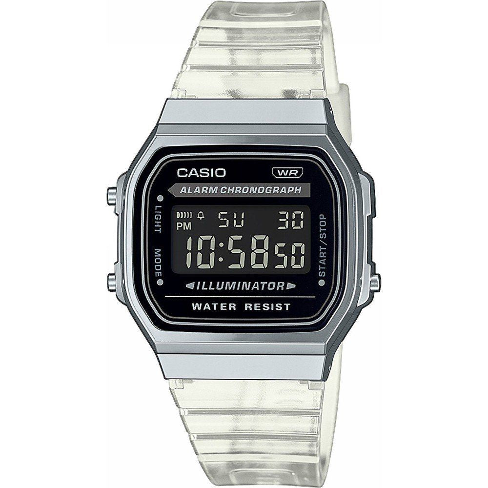 Casio A168XES-1BEF watch for unisex with a grey dial and resin strap.