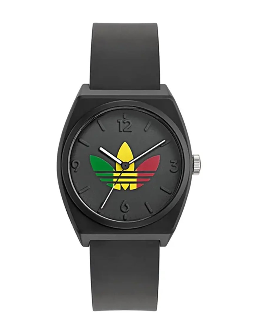 Adidas AOST24071 watch for unisex with a black dial and silicone strap.