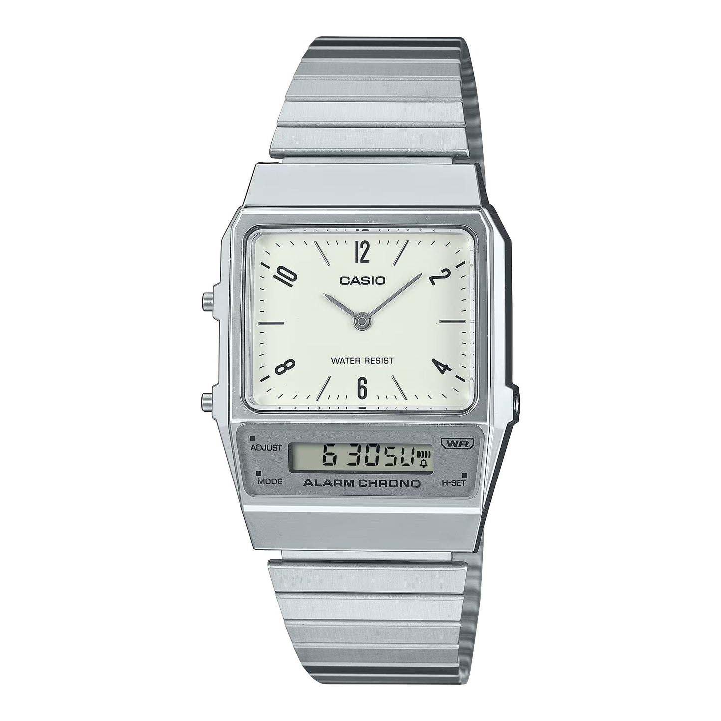 Casio AQ-800E-7A2EF watch for unisex with a beige dial and stainless steel strap.