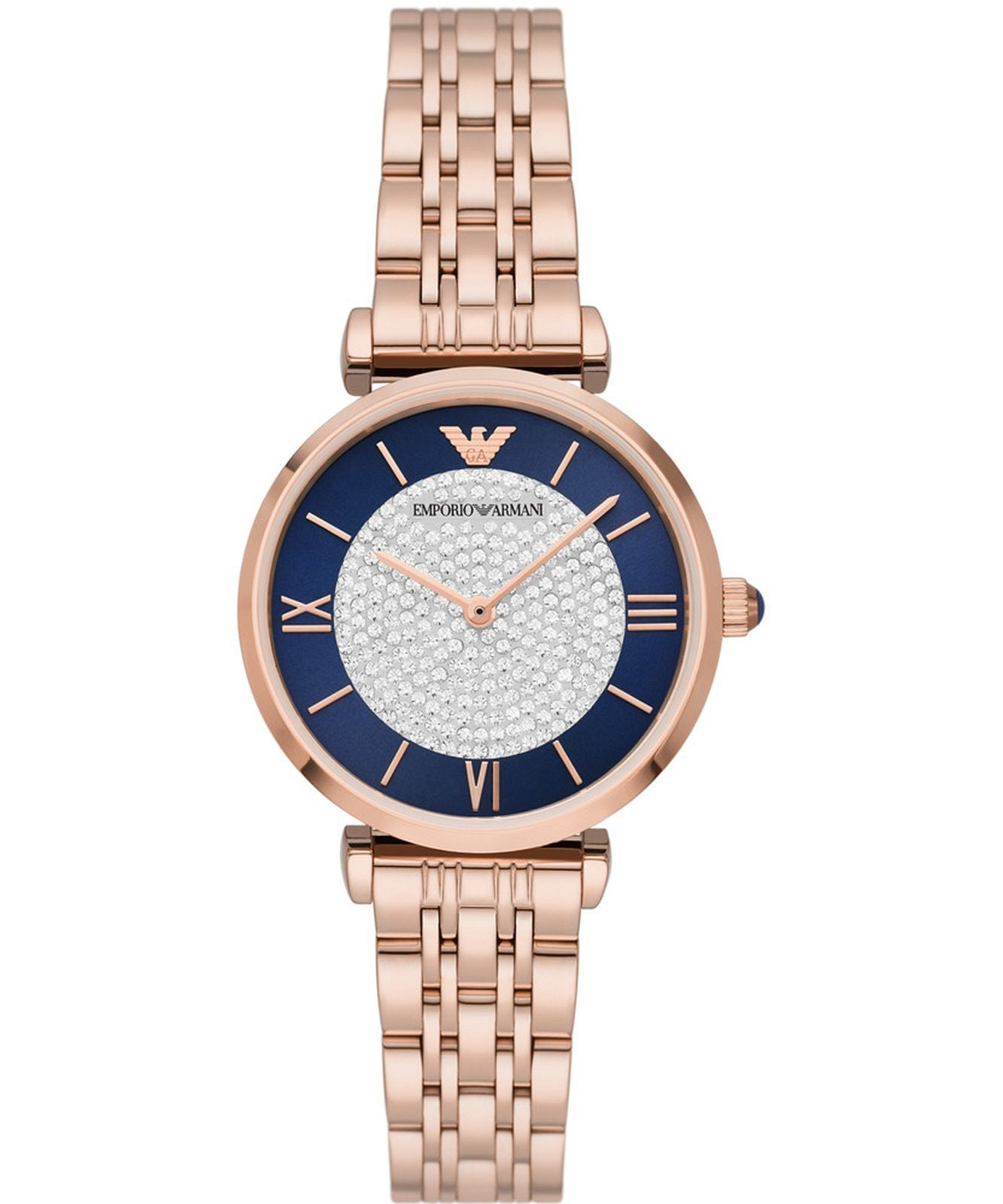Armani AR11423 watch for women with a blue dial and stainless steel strap.