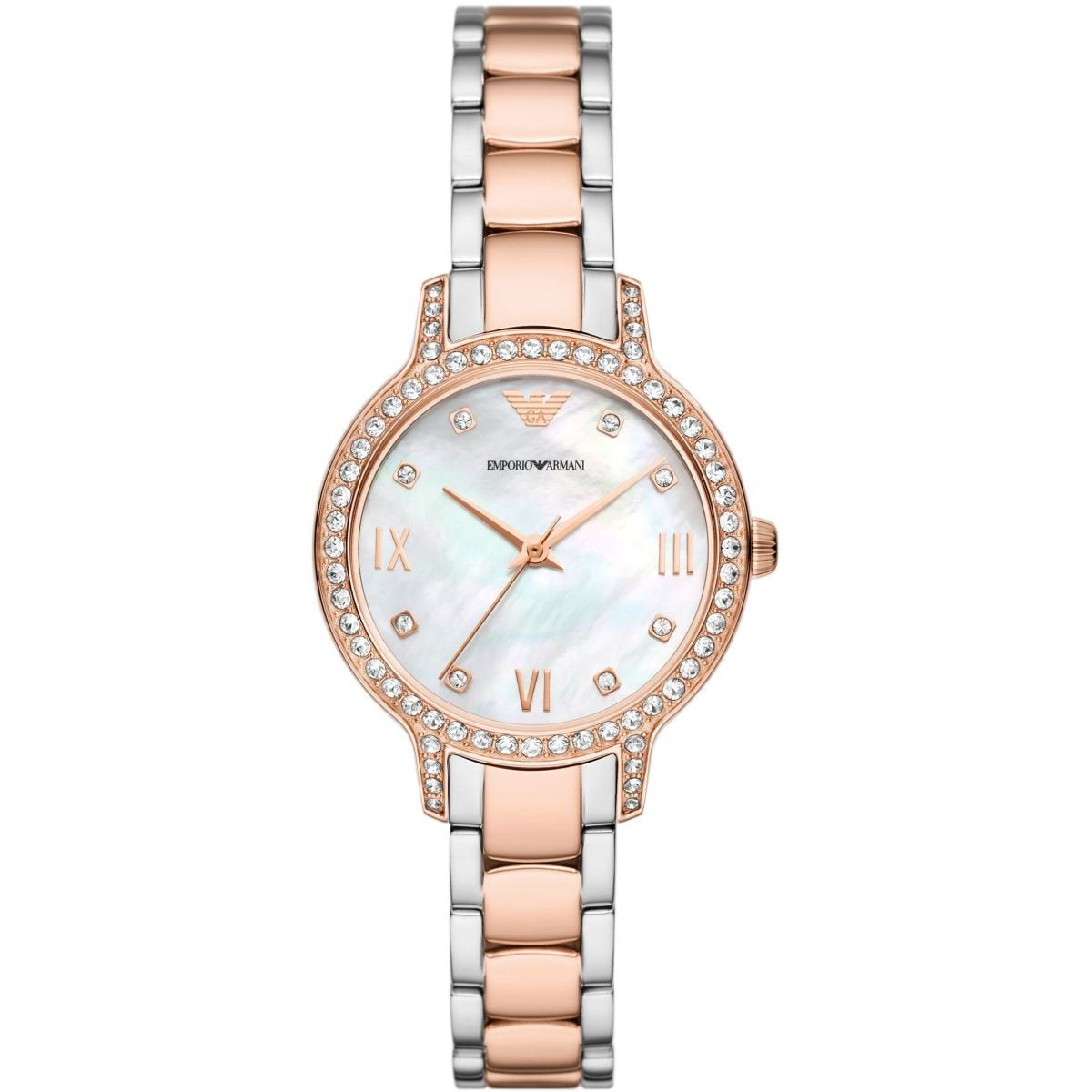 Armani AR11499 watch for women with a multicolored dial and stainless steel strap.