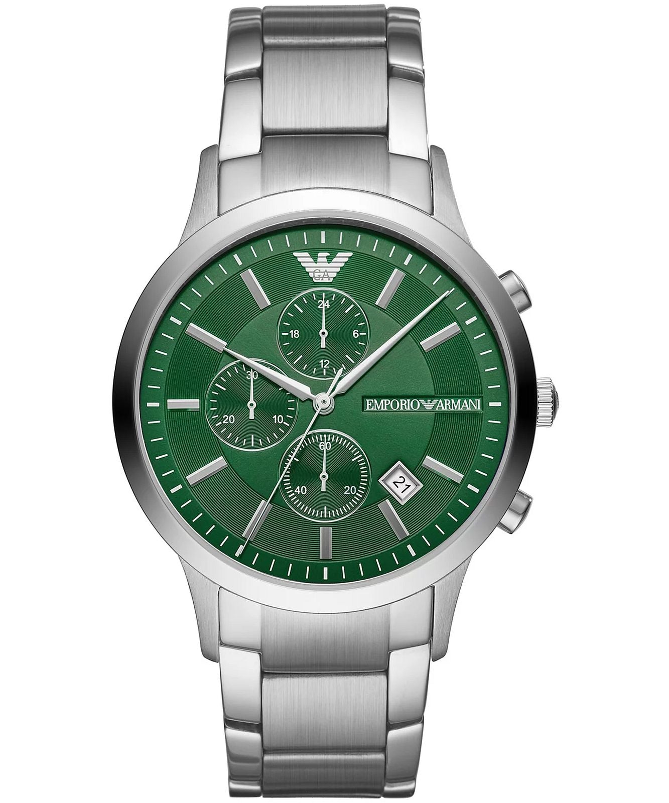 Armani AR11507 watch for man with a green dial and stainless steel strap.