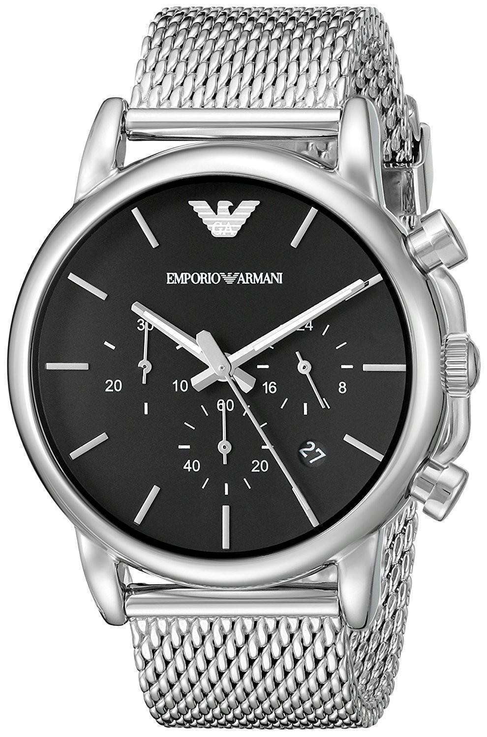 Armani AR1811 watch for man with a black dial and stainless steel strap.