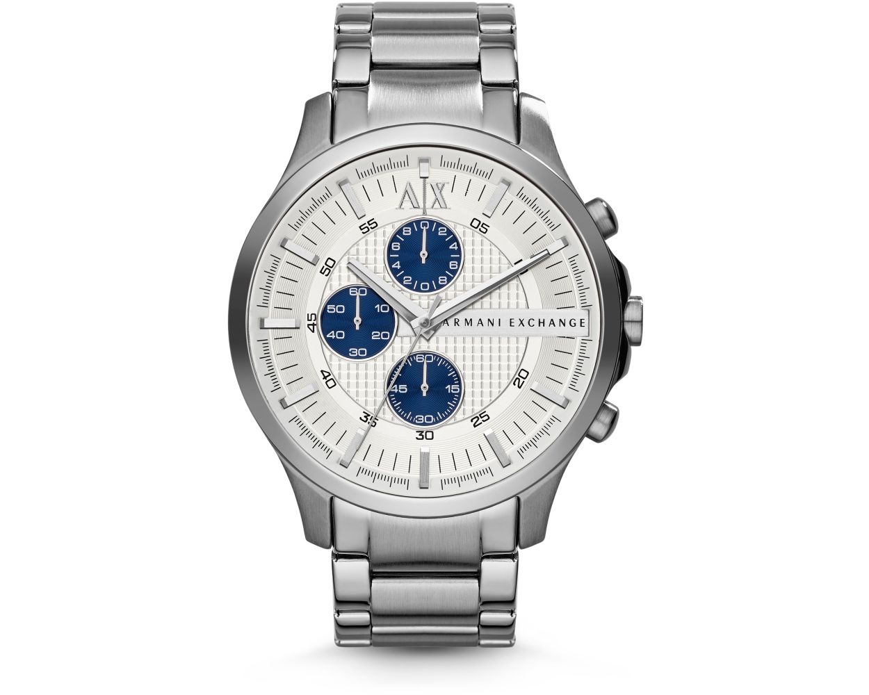 Armani Exchange AX2136 watch for man with a white dial and stainless steel strap.