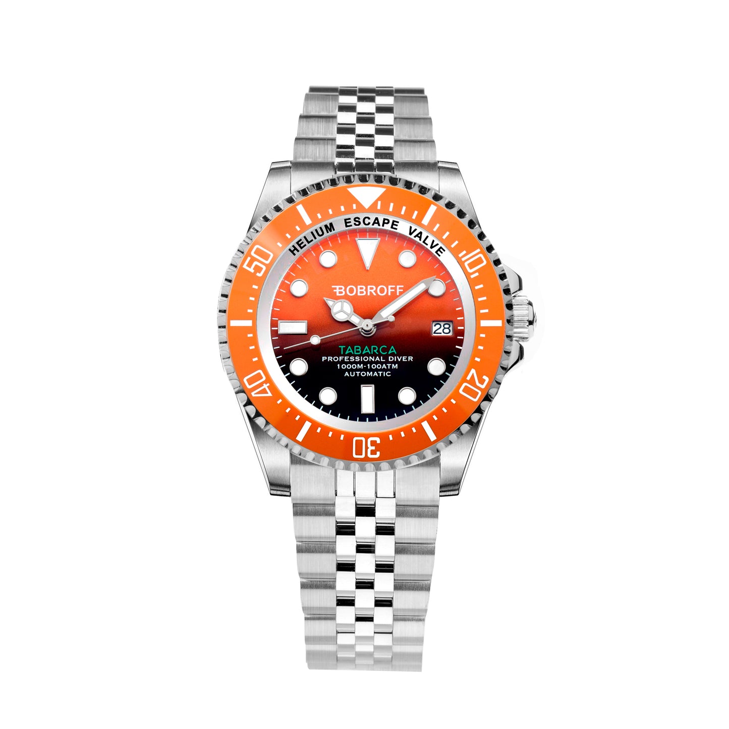 Bobroff BF0004bn-BFSTJ watch for man with a orange dial and stainless steel strap.