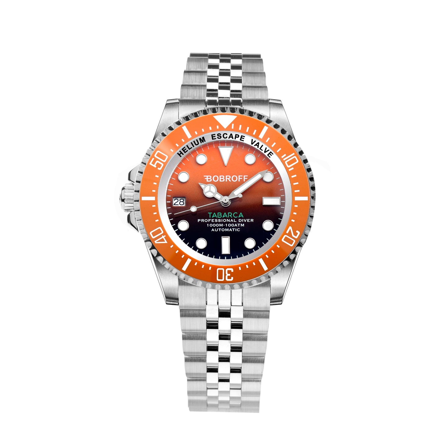 Bobroff BF0004ibn-BFSTJ watch for man with a orange dial and stainless steel strap.