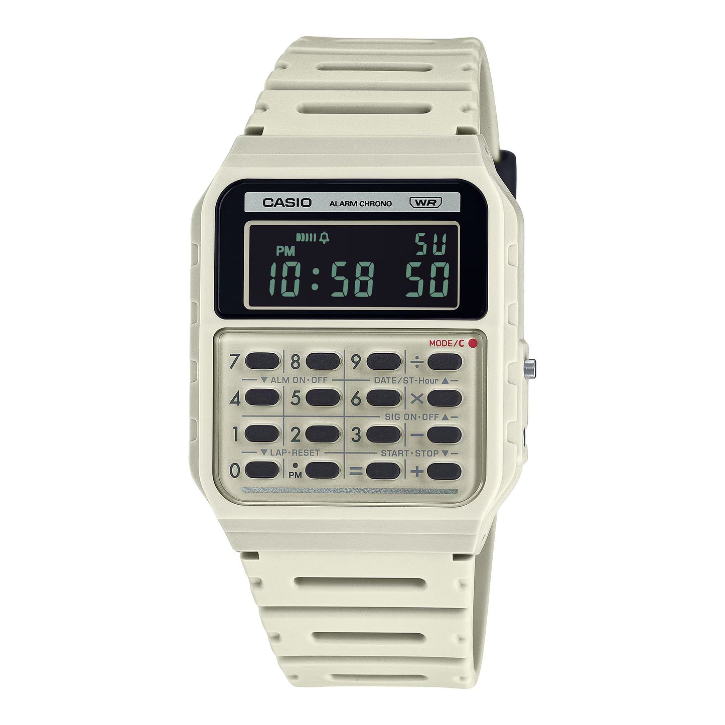 Casio CA-53WB-8BEF watch for unisex with a beige dial and resin strap.