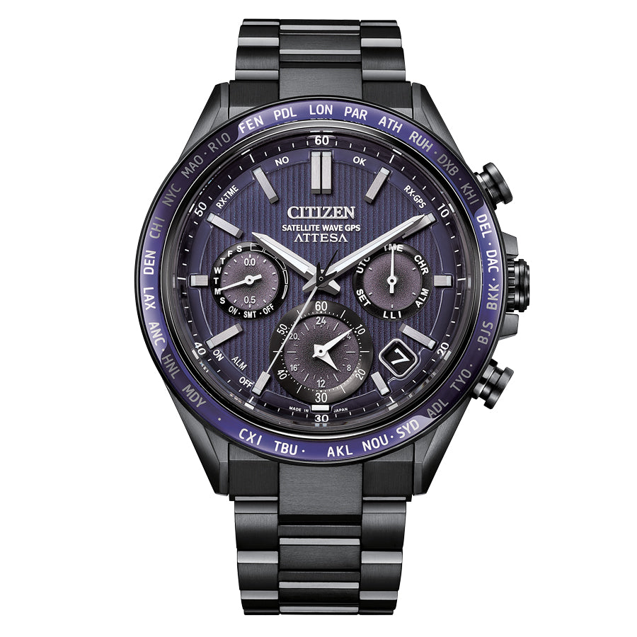 Citizen CC4059-64L watch for man with a purple dial and titanium strap.