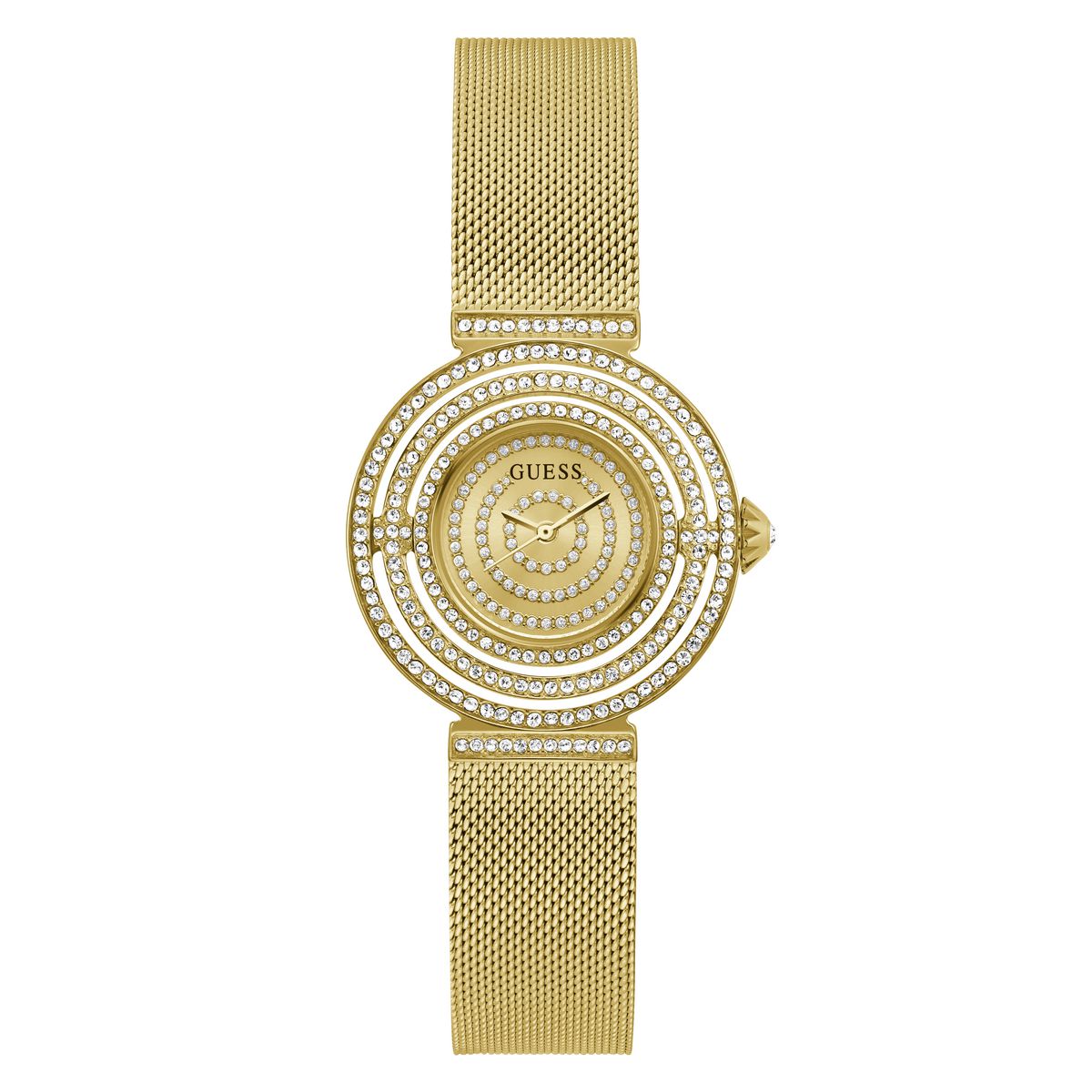 Guess GW0550L2 watch for women with a golden dial and stainless steel strap.