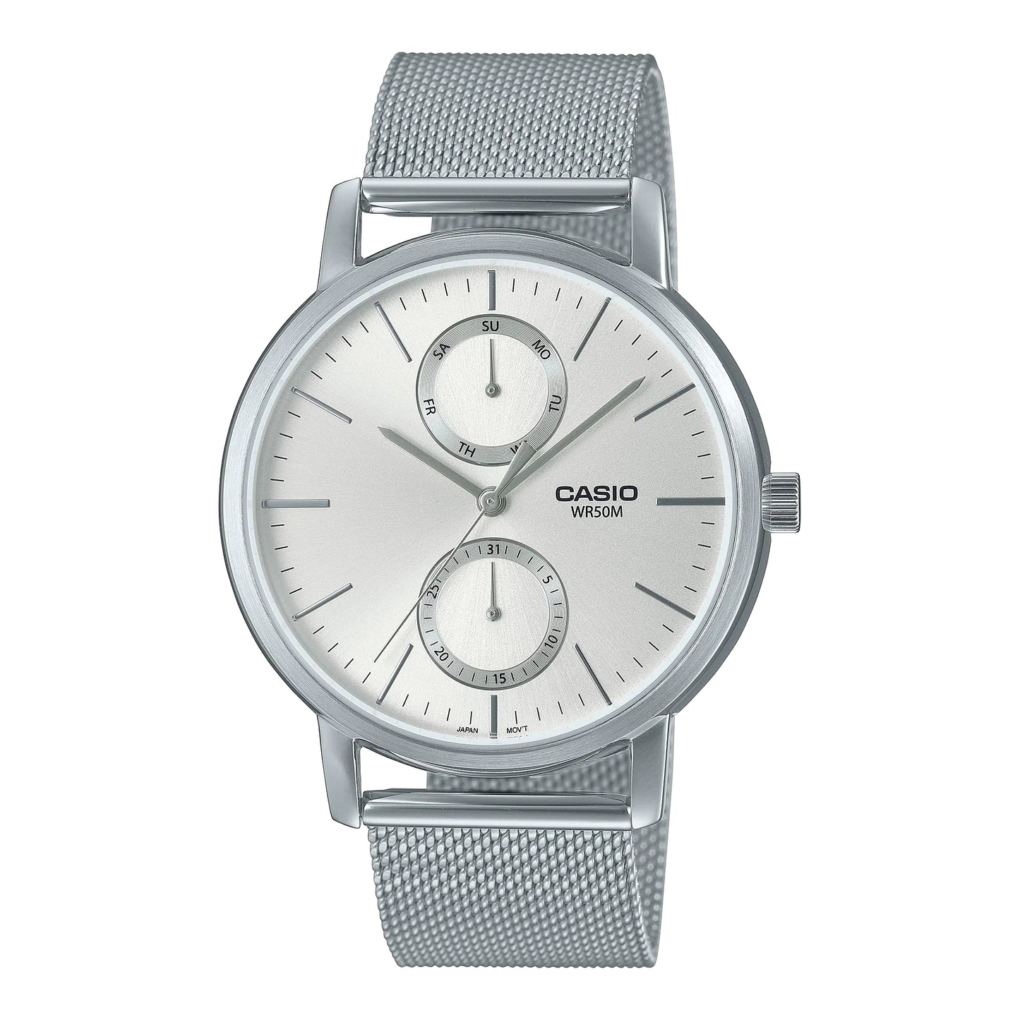 Casio MTP-B310M-7AVEF watch for unisex with a white dial and stainless steel strap.