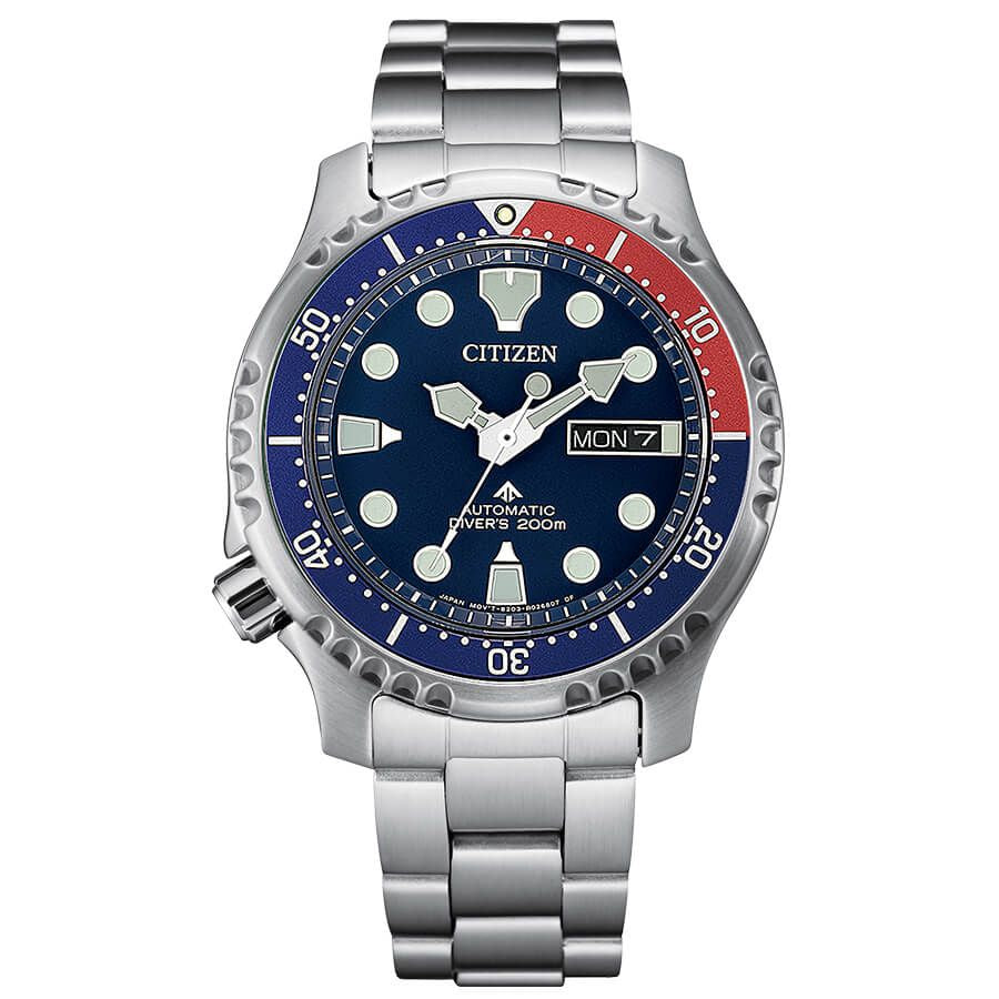 Citizen NY0086-83L watch for man with a blue dial and stainless steel strap.