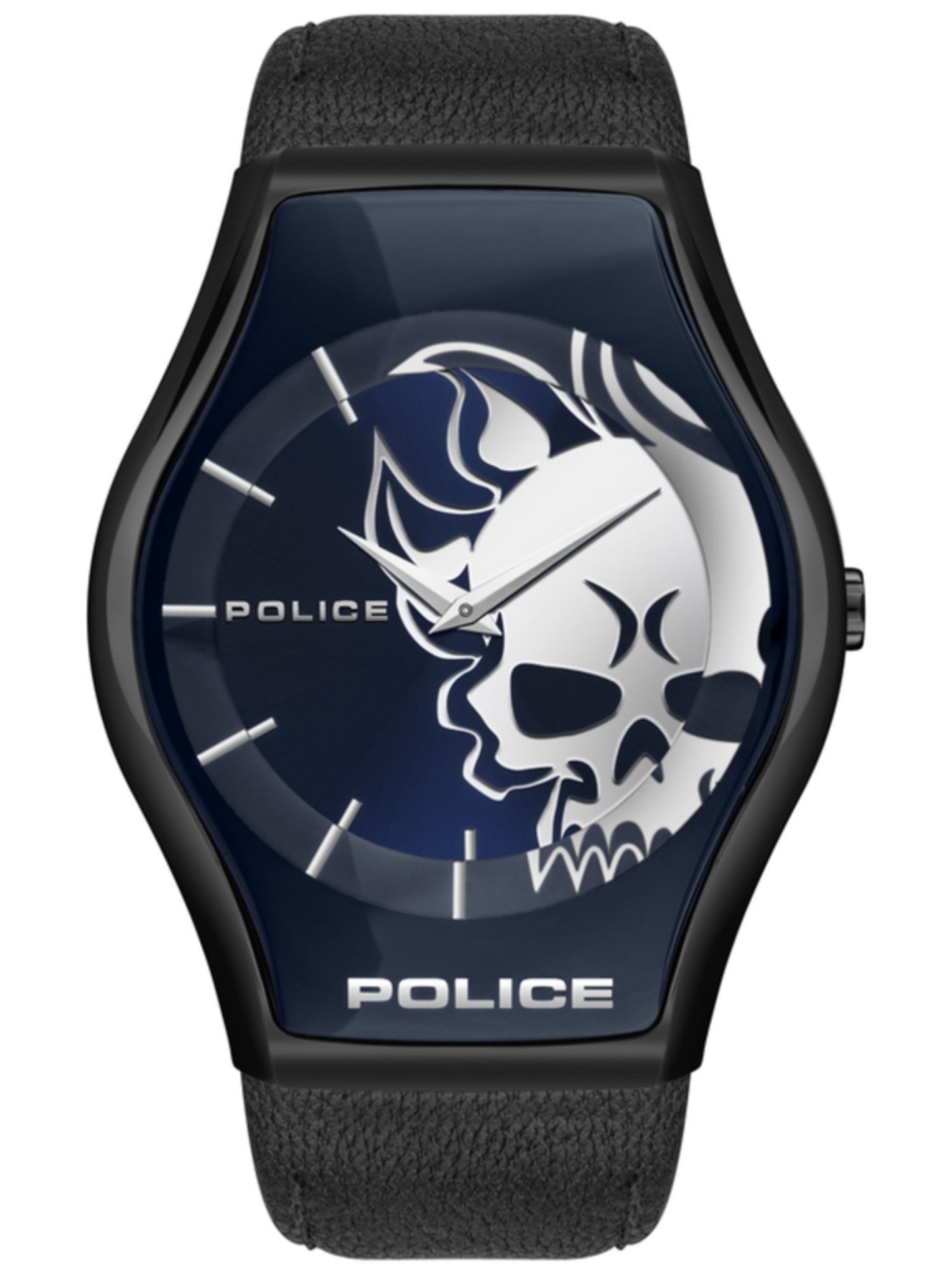 Police PL-16114JSU-03 watch for man with a black dial and leather strap.