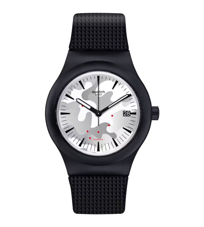 Swatch SUTB407 watch for unisex with a white dial and plastic strap.