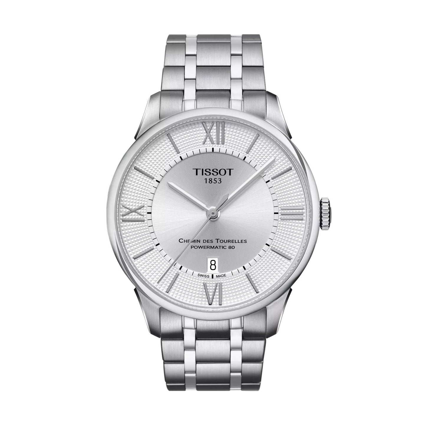 Tissot T0994071103800 watch for man with a white dial and stainless steel strap.