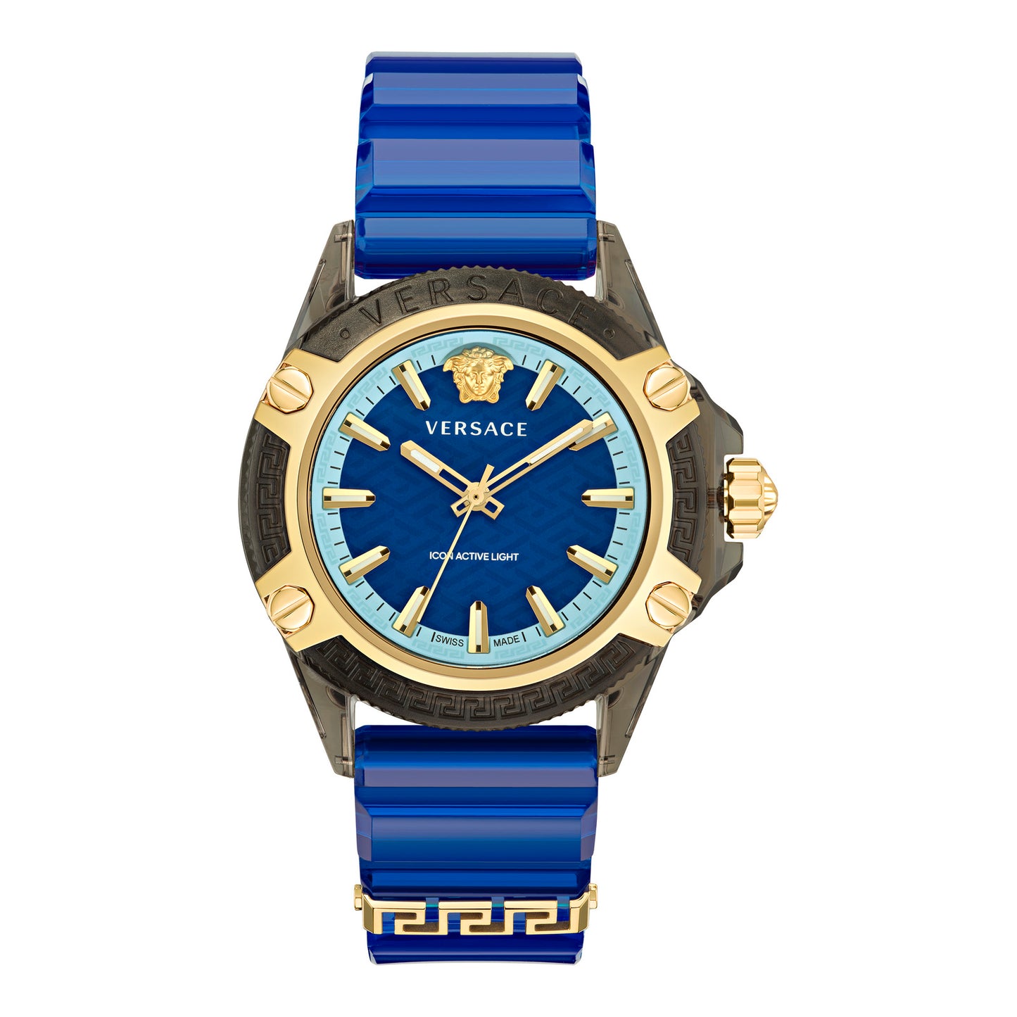 Versace VE6E00323 watch for unisex with a blue dial and silicone strap.