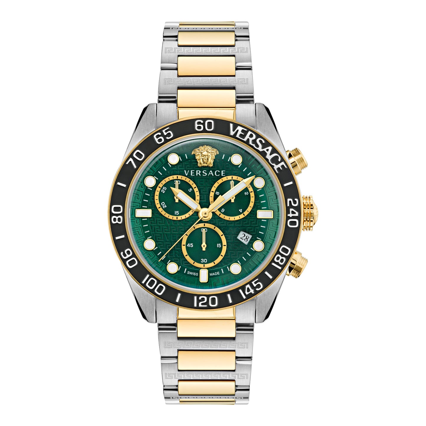 Versace VE6K00423 watch for man with a green dial and stainless steel strap.