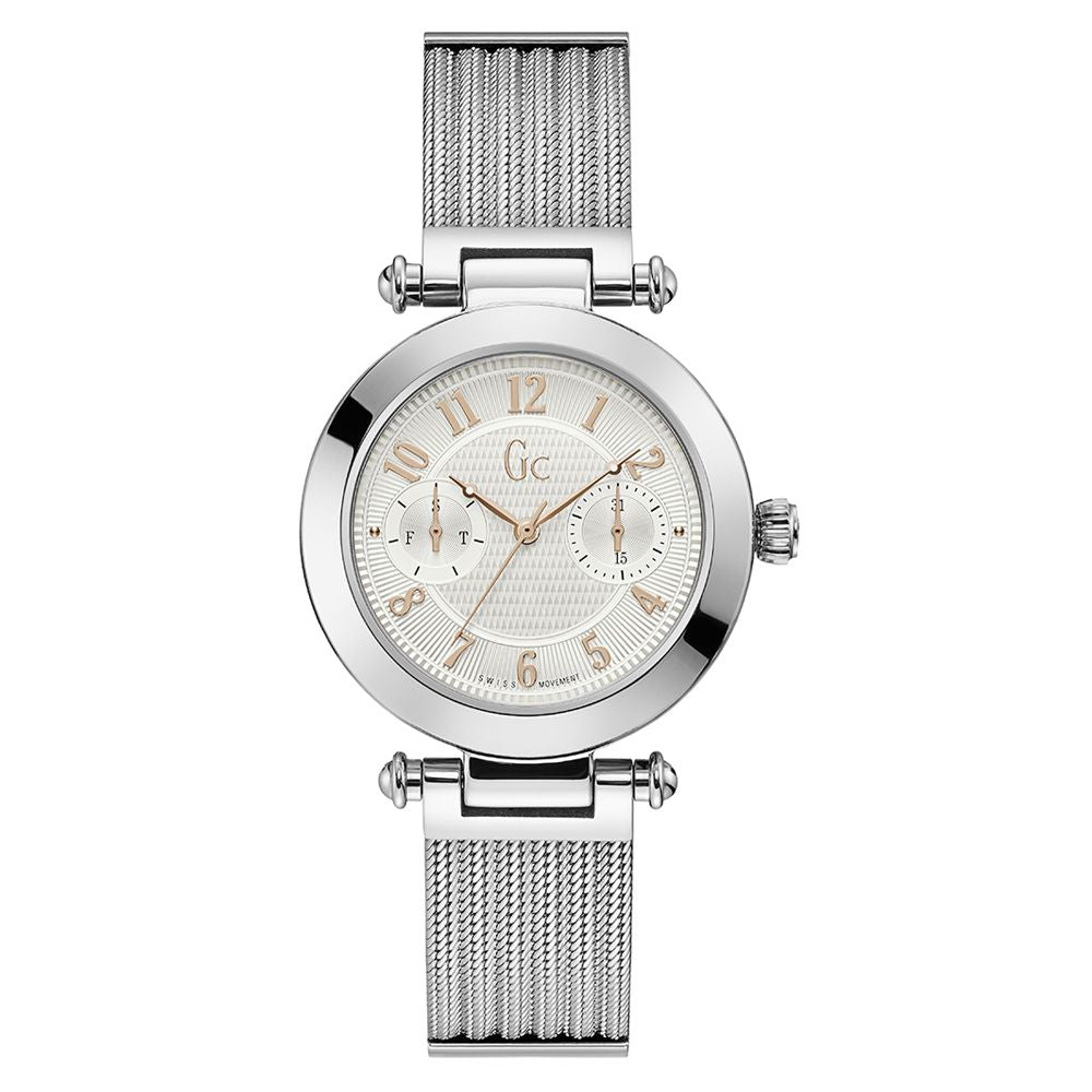 Gc Y48001L1MF watch for women with a white dial and stainless steel strap.