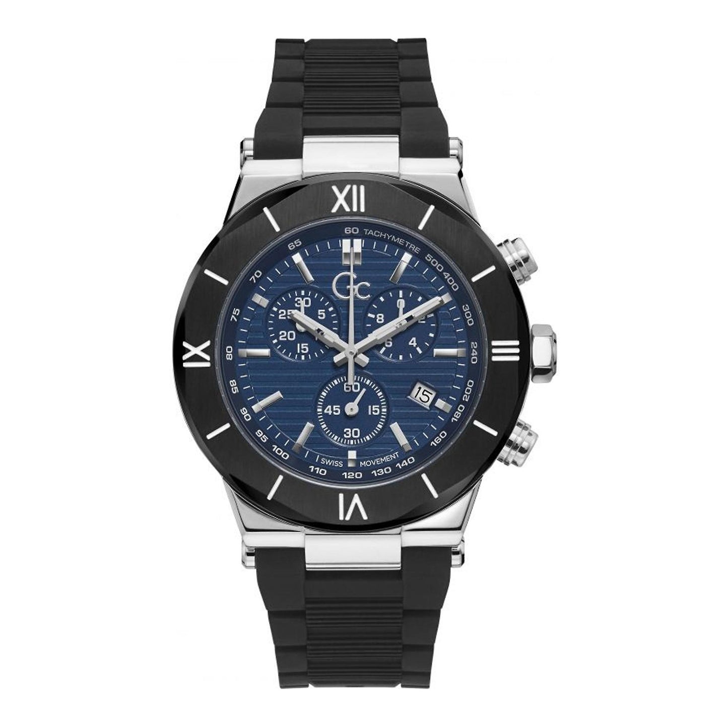 Gc Y69002G7MF watch for man with a blue dial and silicone strap.