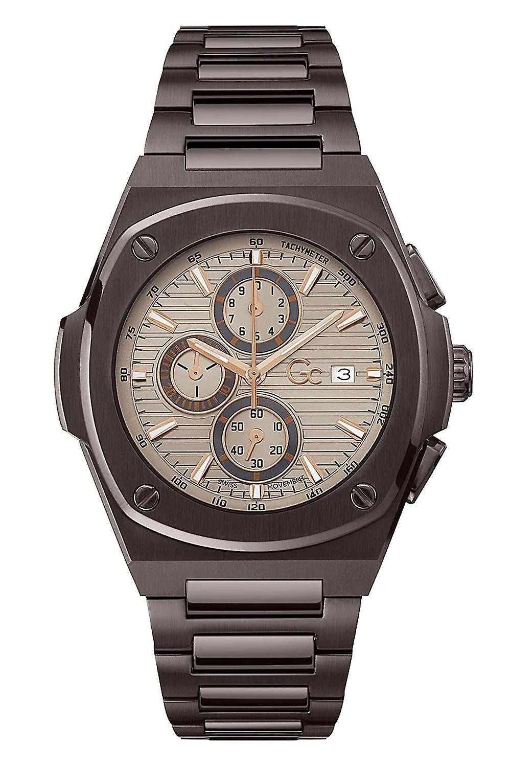 Gc Y99013G1MF watch for man with a brown dial and stainless steel strap.