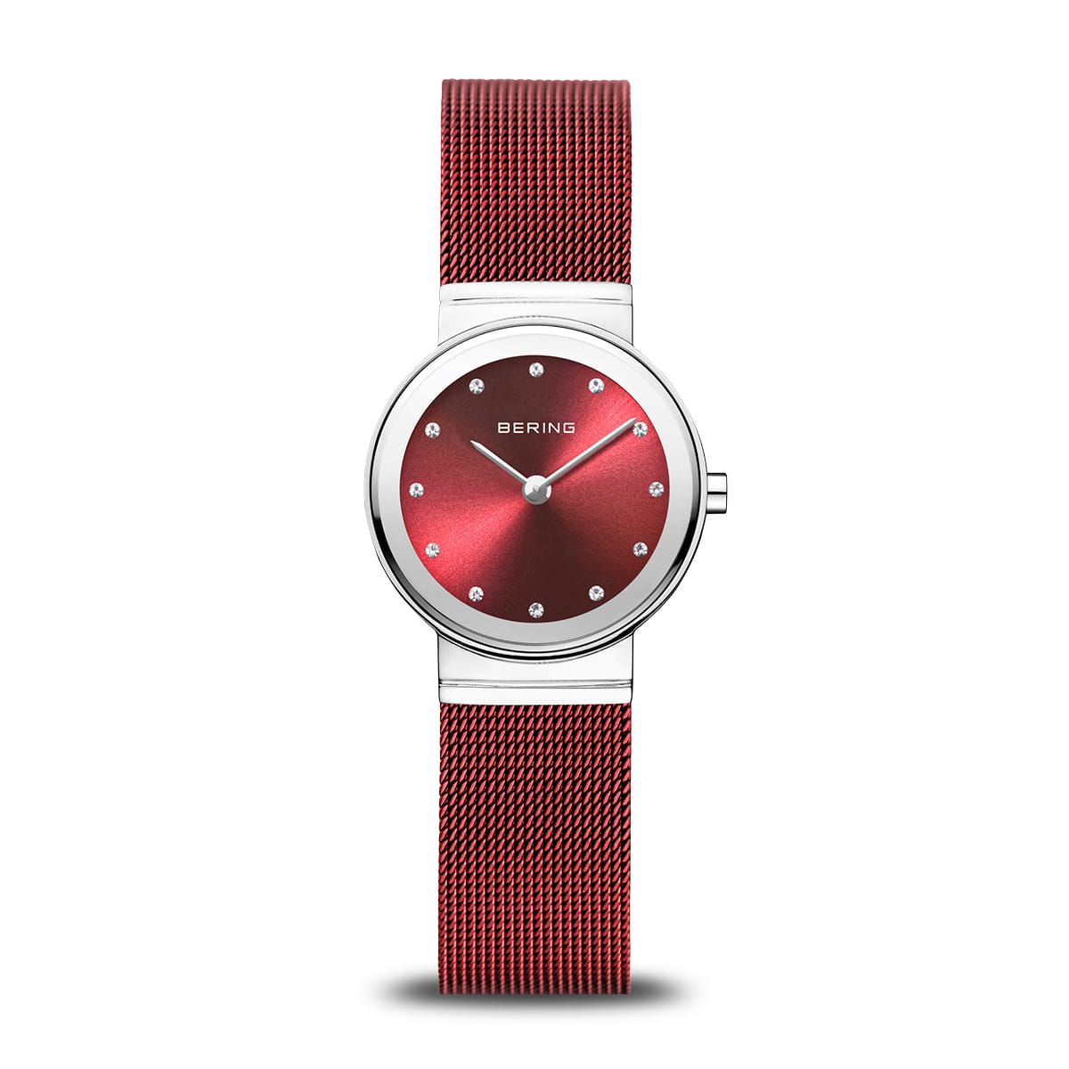 Bering 10126-303 watch for women with a red dial and steel strap.