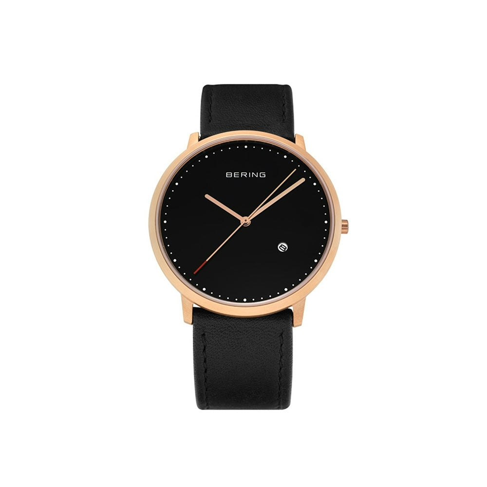 Bering 11139-462 watch for unisex with a black dial and fur strap.