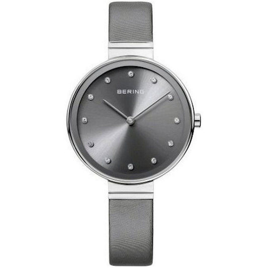 Bering 12034-609 watch for woman with a grey dial and leather strap.