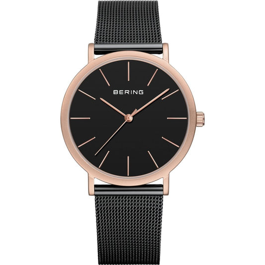 Bering 13436-166 watch for unisex with a black dial and steel strap.