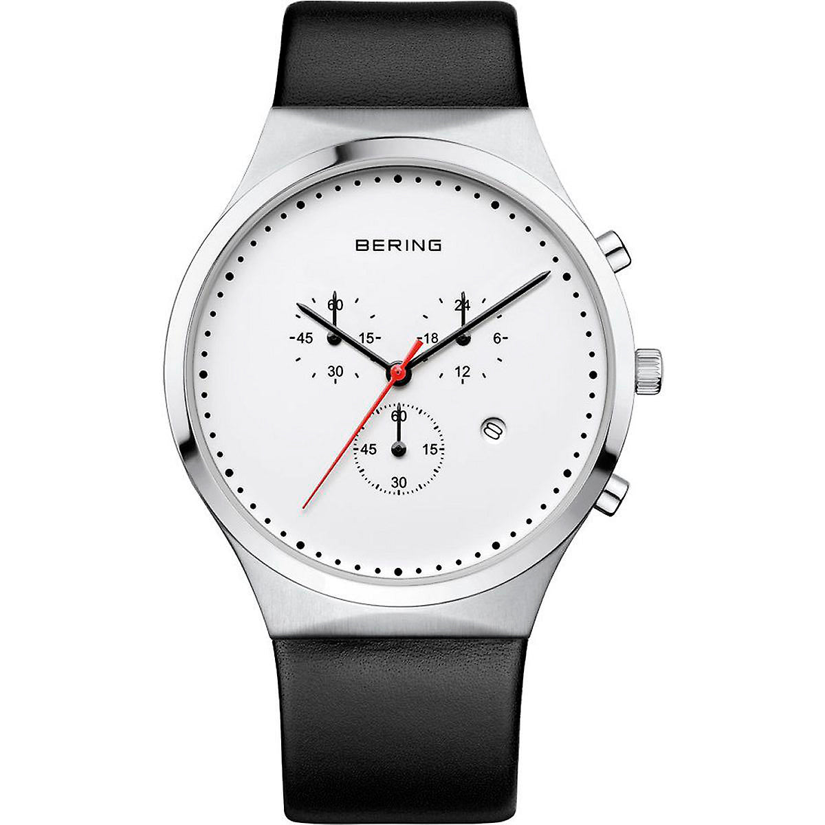 Bering 14740-404 watch for man with a white dial and leather strap.