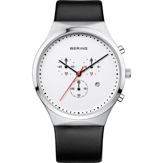 Bering 14740-404 watch for man with a white dial and leather strap.