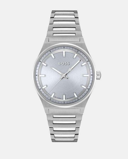 Boss 1502736 watch for unisex with a sky blue dial and stainless steel strap.