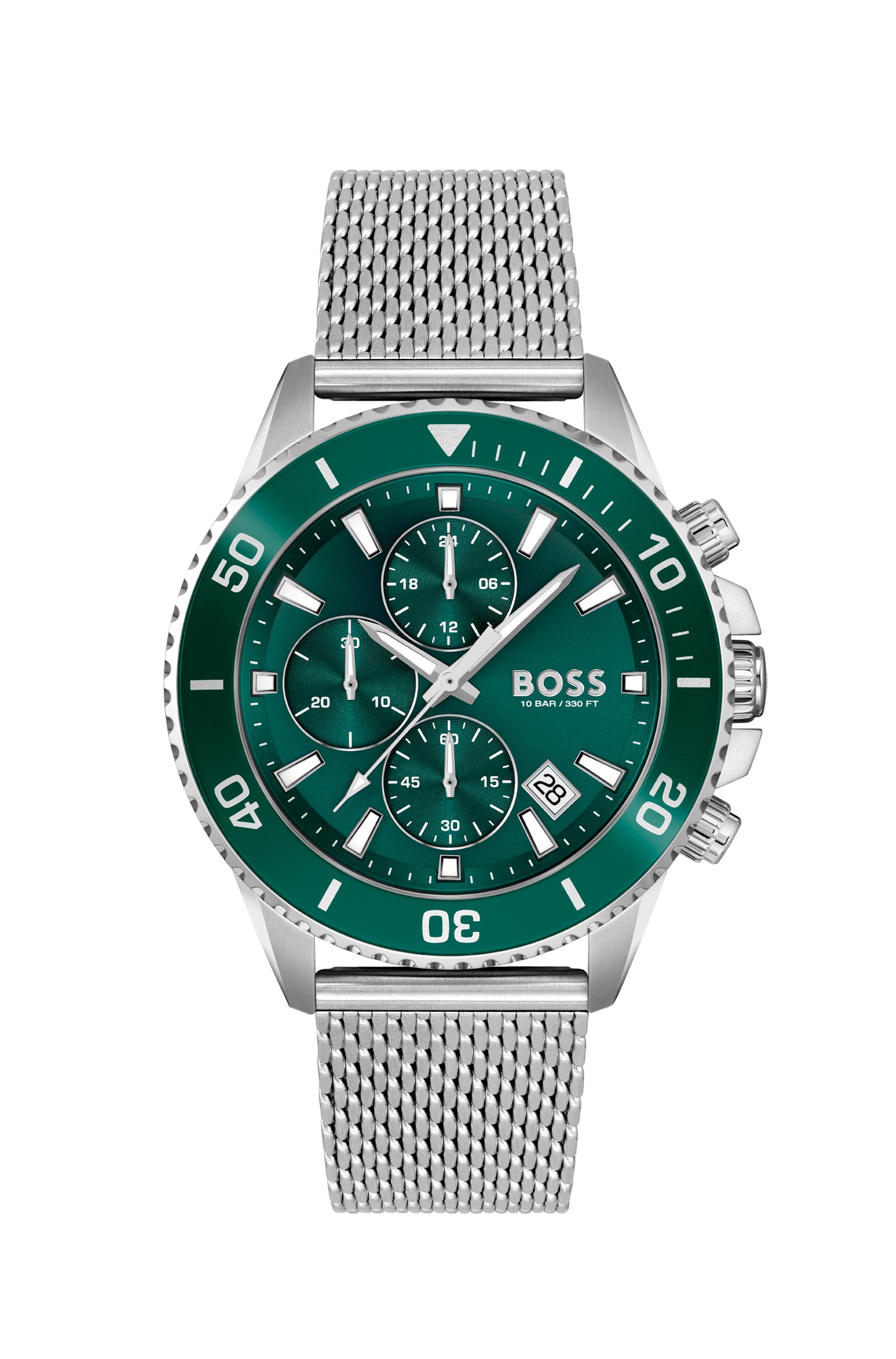 Boss 1513905 watch for man with a green dial and stainless steel strap.