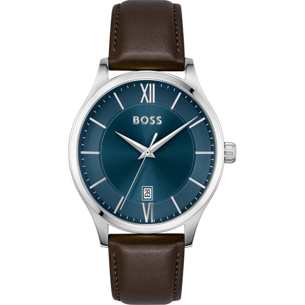 Boss 1513955 watch for man with a blue dial and leather strap.