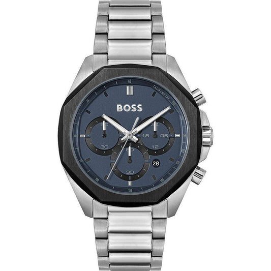 Boss 1514015 watch for man with a blue dial and stainless steel strap.