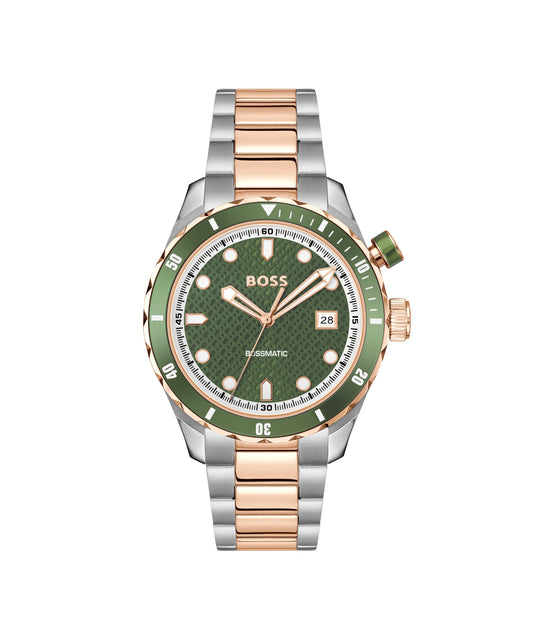 Boss 1514181 watch for man with a green dial and stainless steel strap.