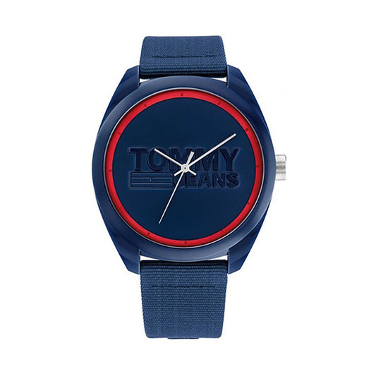 Tommy Hilfiger 1792041 watch for man with a blue dial and fabric strap.