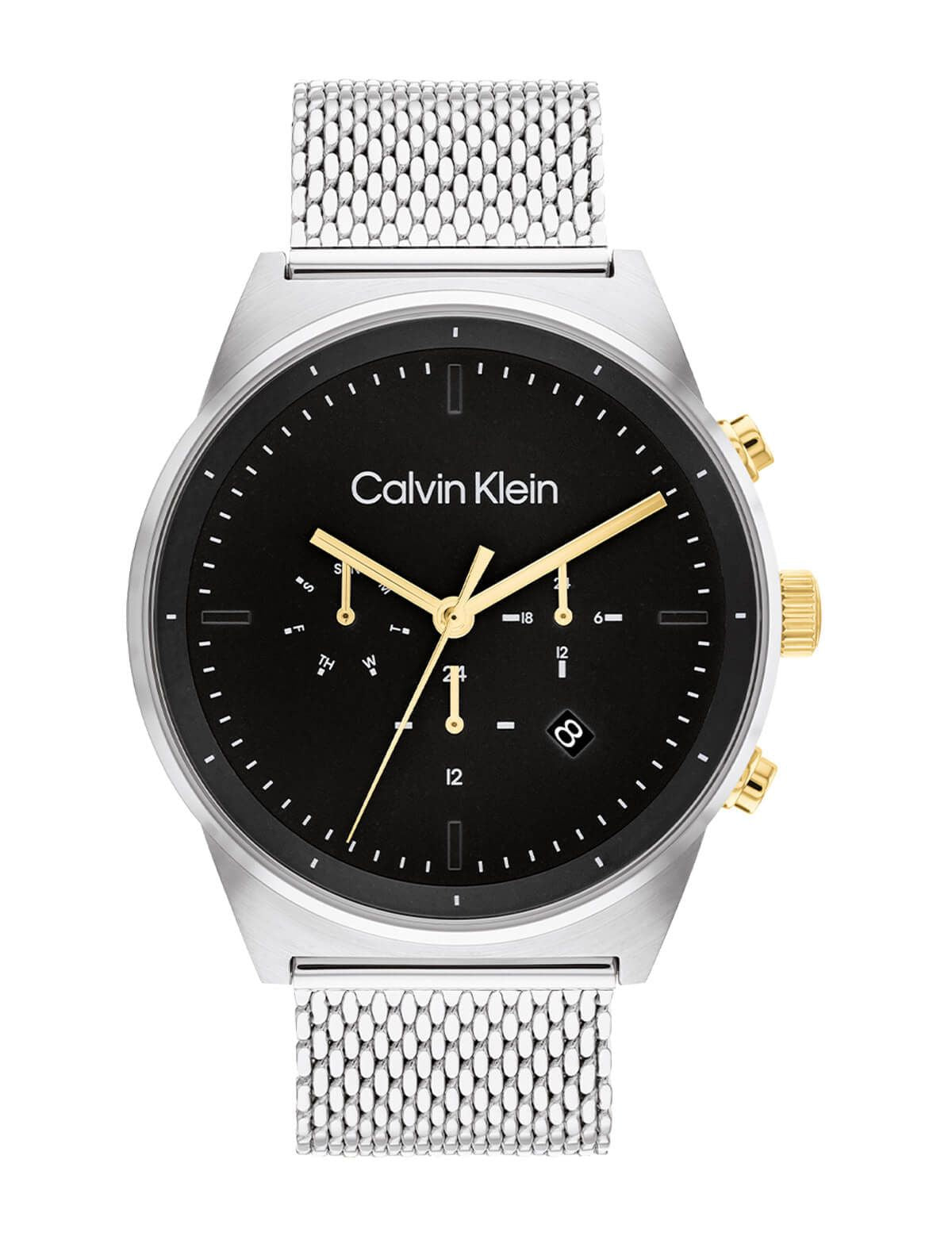 Calvin Klein 25200296 watch for man with a black dial and stainless steel strap.