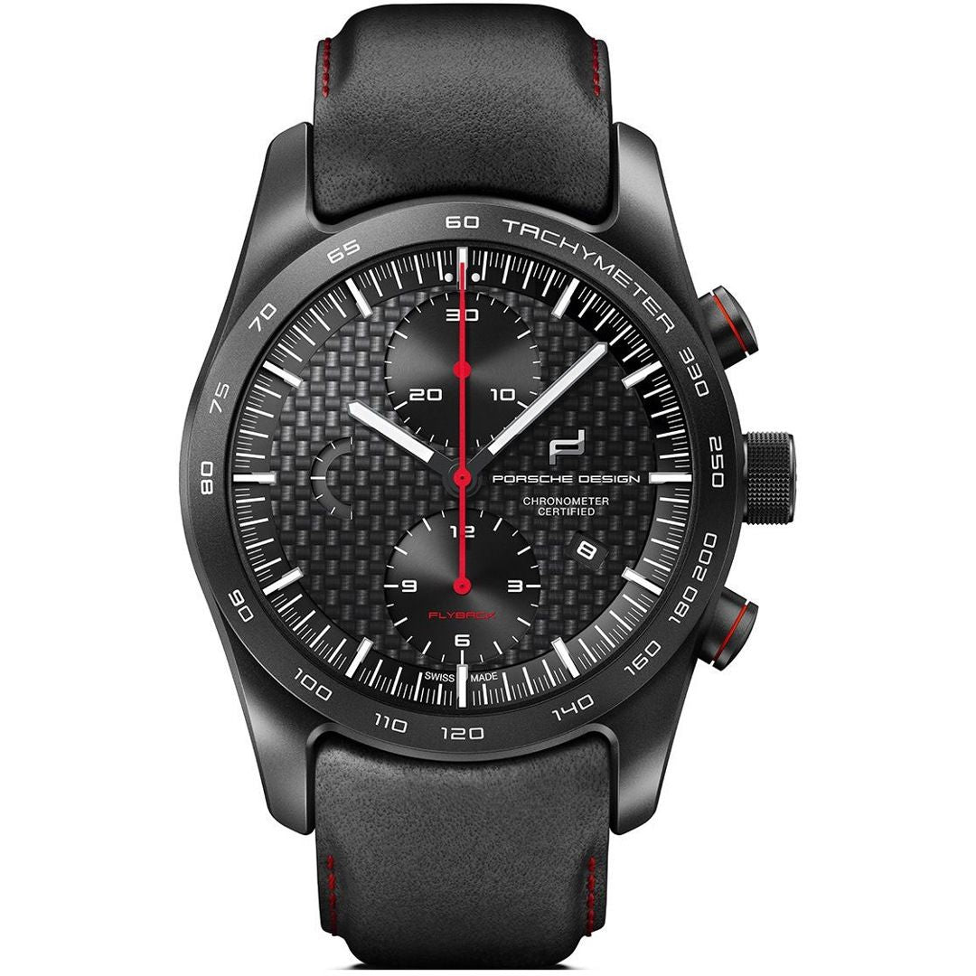 Porsche Design 6013.6.04.001.08.2 watch for man with a black dial and leather strap.
