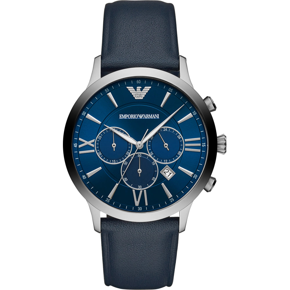 Armani AR11226 watch for man with a blue dial and leather strap.
