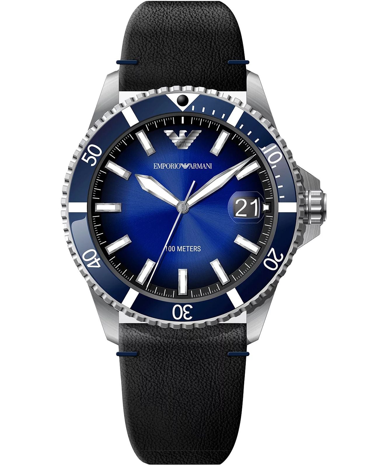 Armani AR11516 watch for man with a blue dial and leather strap.