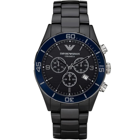 Armani AR1429 watch for man with a black dial and ceramics strap.