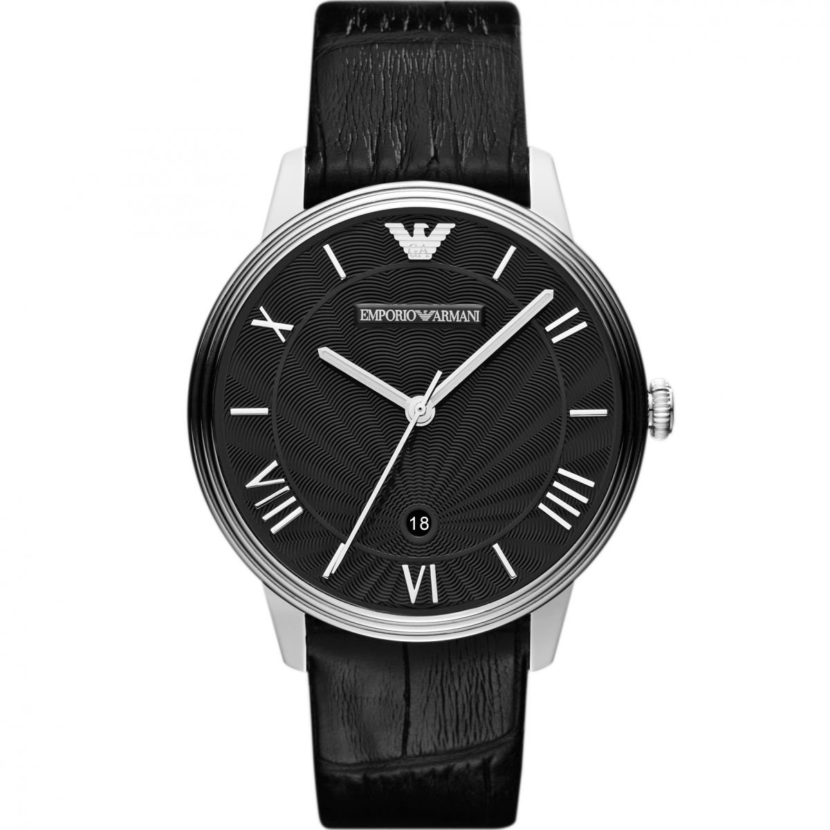 Armani AR1611 watch for man with a black dial and leather strap.