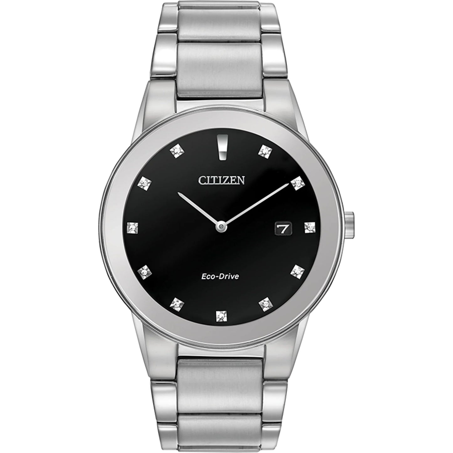Citizen AU1060-51G watch for man with a black dial and stainless steel strap.