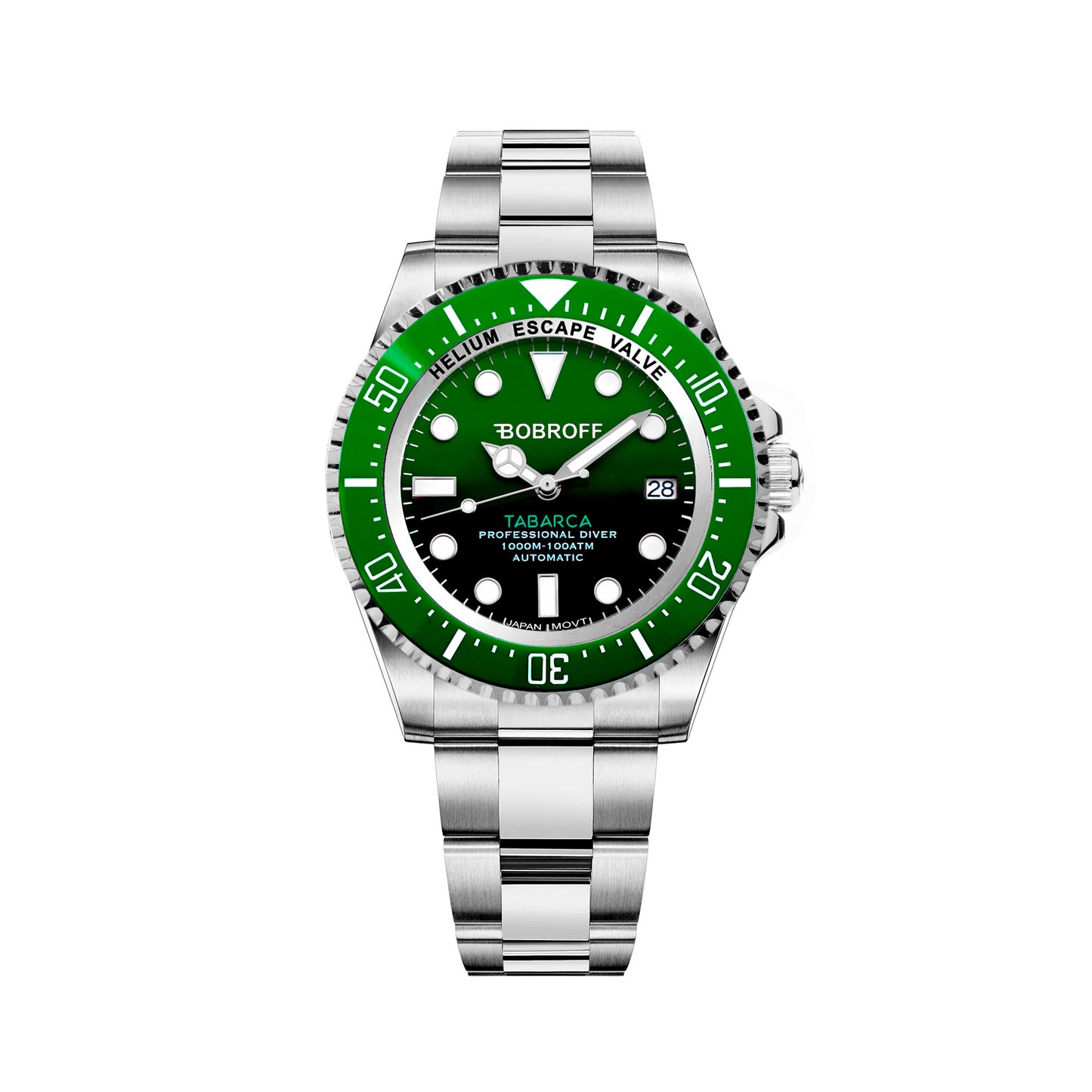 Bobroff BF0002J1bv watch for man with a green dial and stainless steel strap.