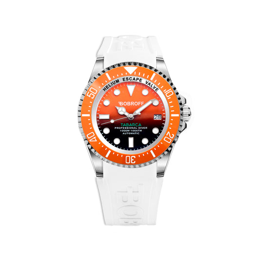 Bobroff BF0004bn-BFSTB watch for man with a orange dial and rubber strap.
