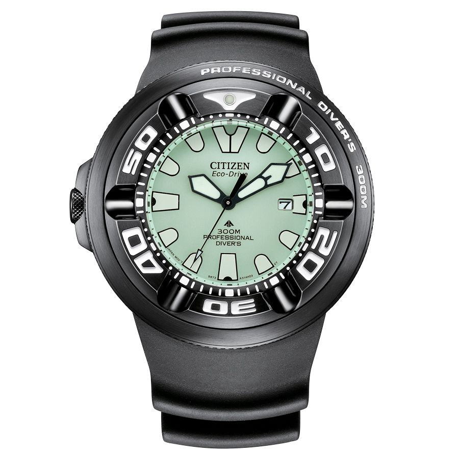Citizen BJ8055-04X watch for man with a green dial and rubber strap.