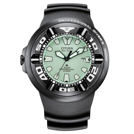 Citizen BJ8055-04X watch for man with a green dial and rubber strap.